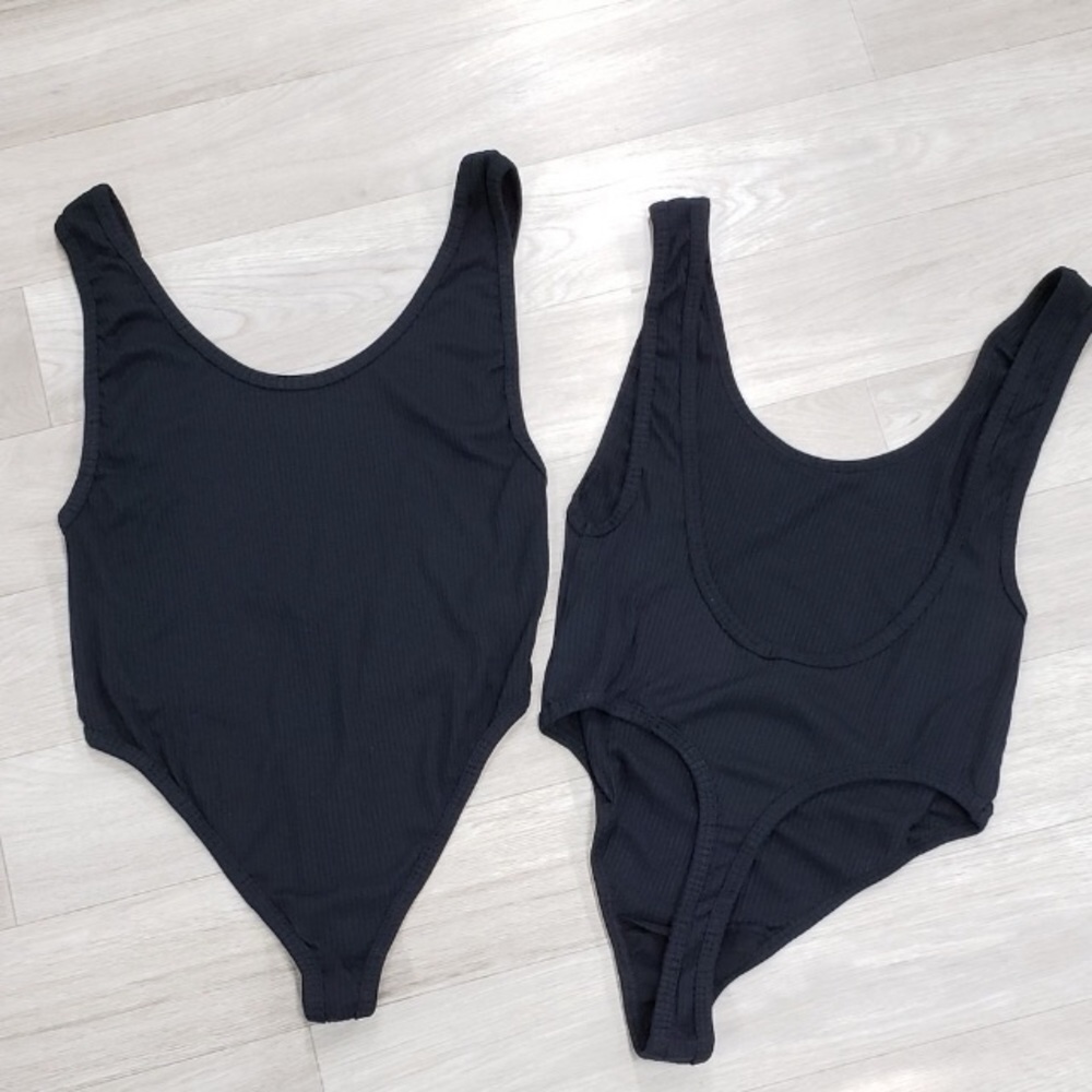 BLACK RIBBED BODYSUIT with Thong Bottom - Picture 4 of 6